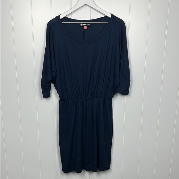 Charter Club Dresses & Skirts - Wantable Womens Dress M Navy Pullover 3/4 Sleeves Stretch Waist Jersey Comfy EUC